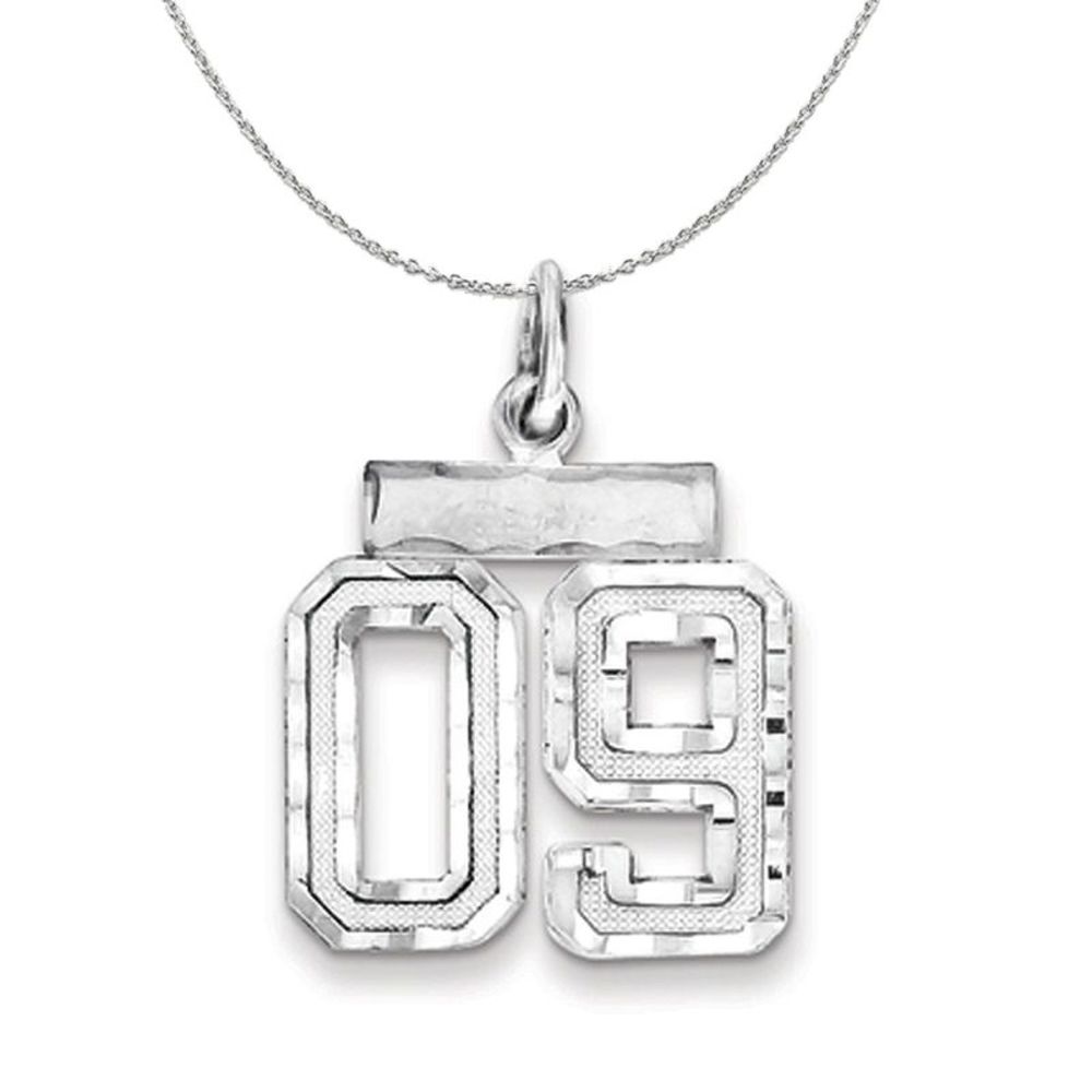 Silver, Varsity Collection, Small D/C Number 09 Necklace - 16 In
